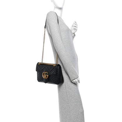 Gucci Calfskin Matelasse Medium GG Marmont Shoulder Bag Black 2 of 11