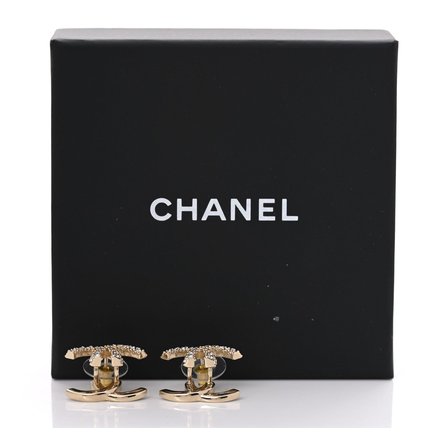 Metal Crystal Bead CC Earrings Gold