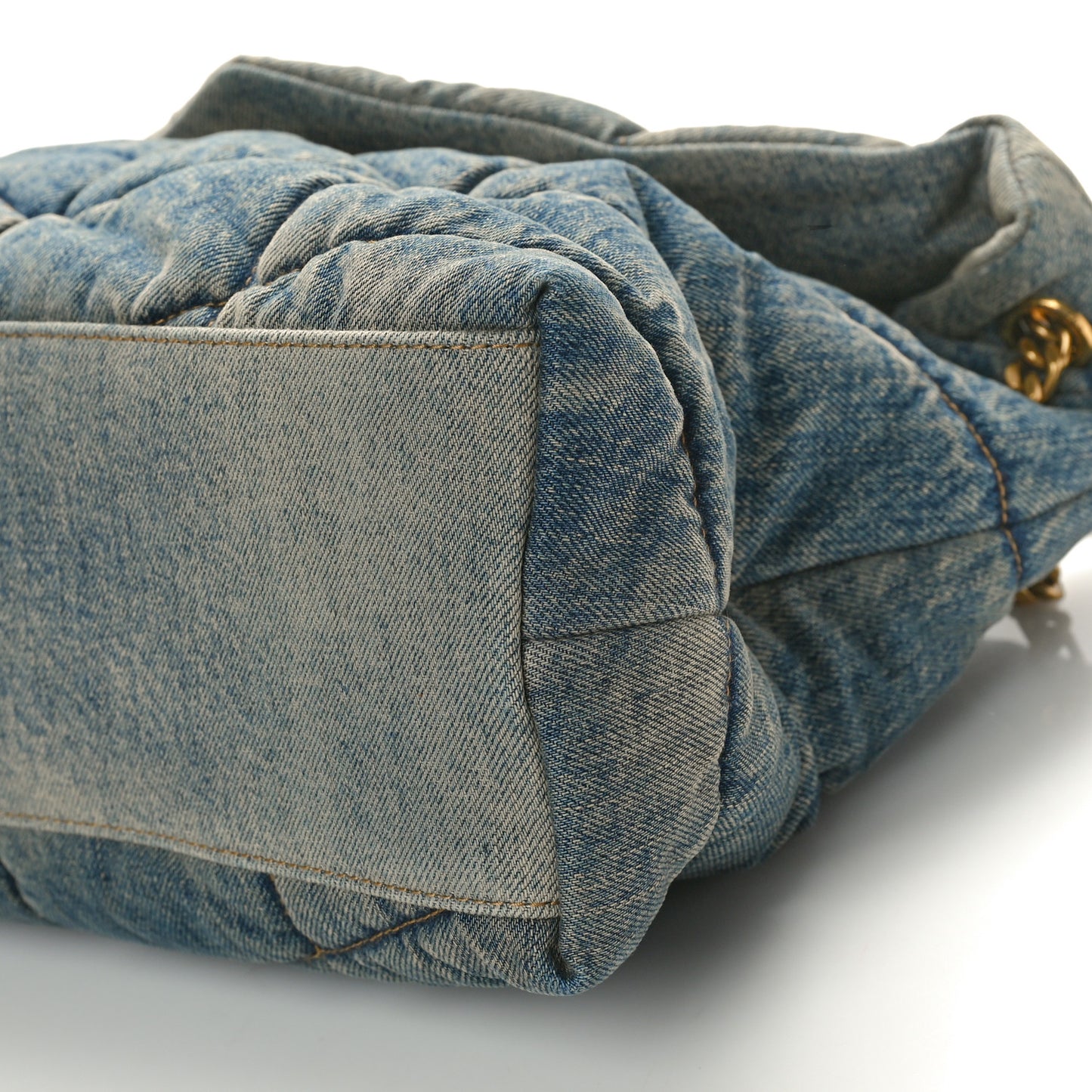Denim Quilted Medium Loulou Puffer Monogram Chain Satchel Blue Black