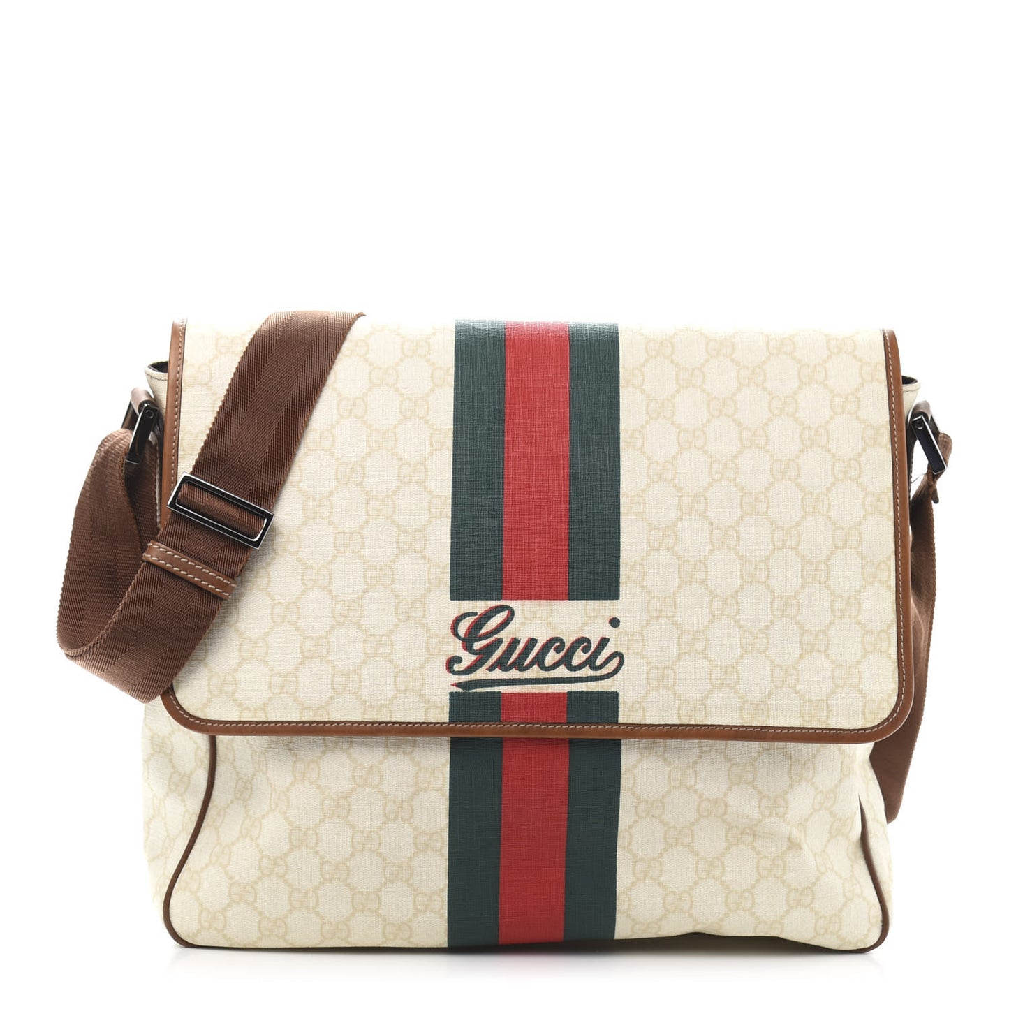 Monogram Web Stripe Medium Flap Messenger Bag White