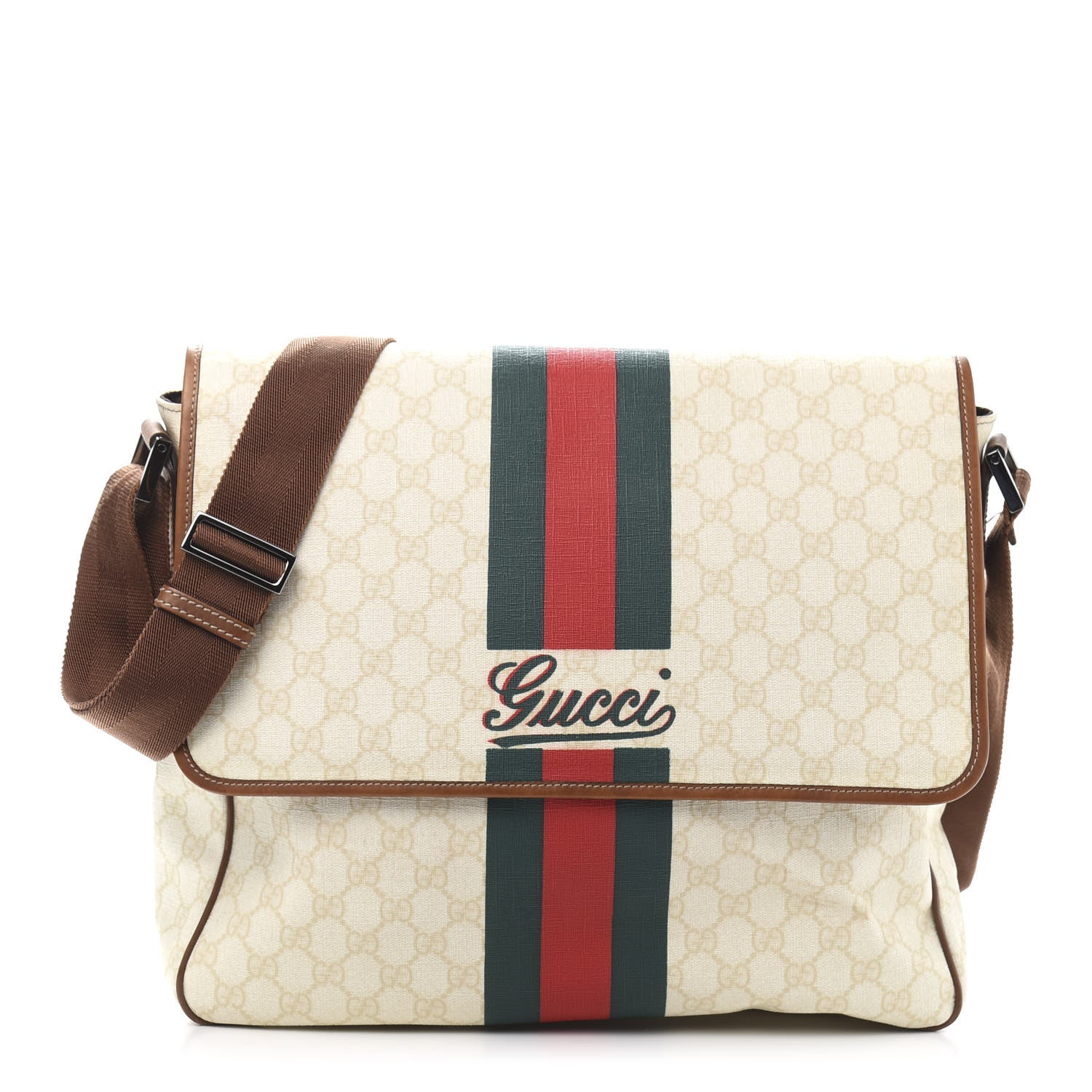 Gucci Monogram Web Stripe Medium Flap Messenger Bag White 1 of 15