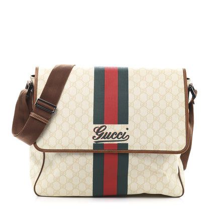 Gucci Monogram Web Stripe Medium Flap Messenger Bag White 1 of 15