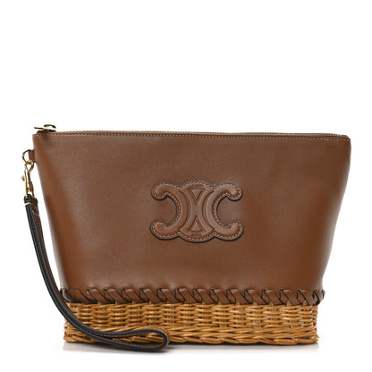Celine Calfskin Wicker Triomphe Wristlet Pouch Tan Natural 1 of 9