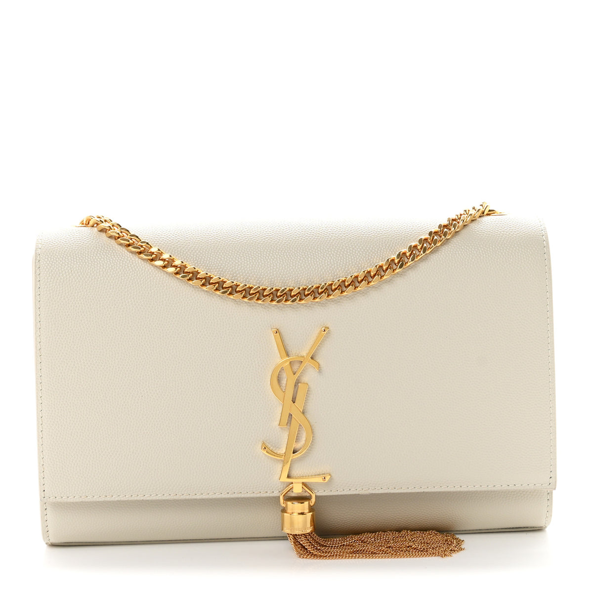 Grain De Poudre Calfskin Medium Classic Monogram Kate Tassel Satchel Crema Soft
