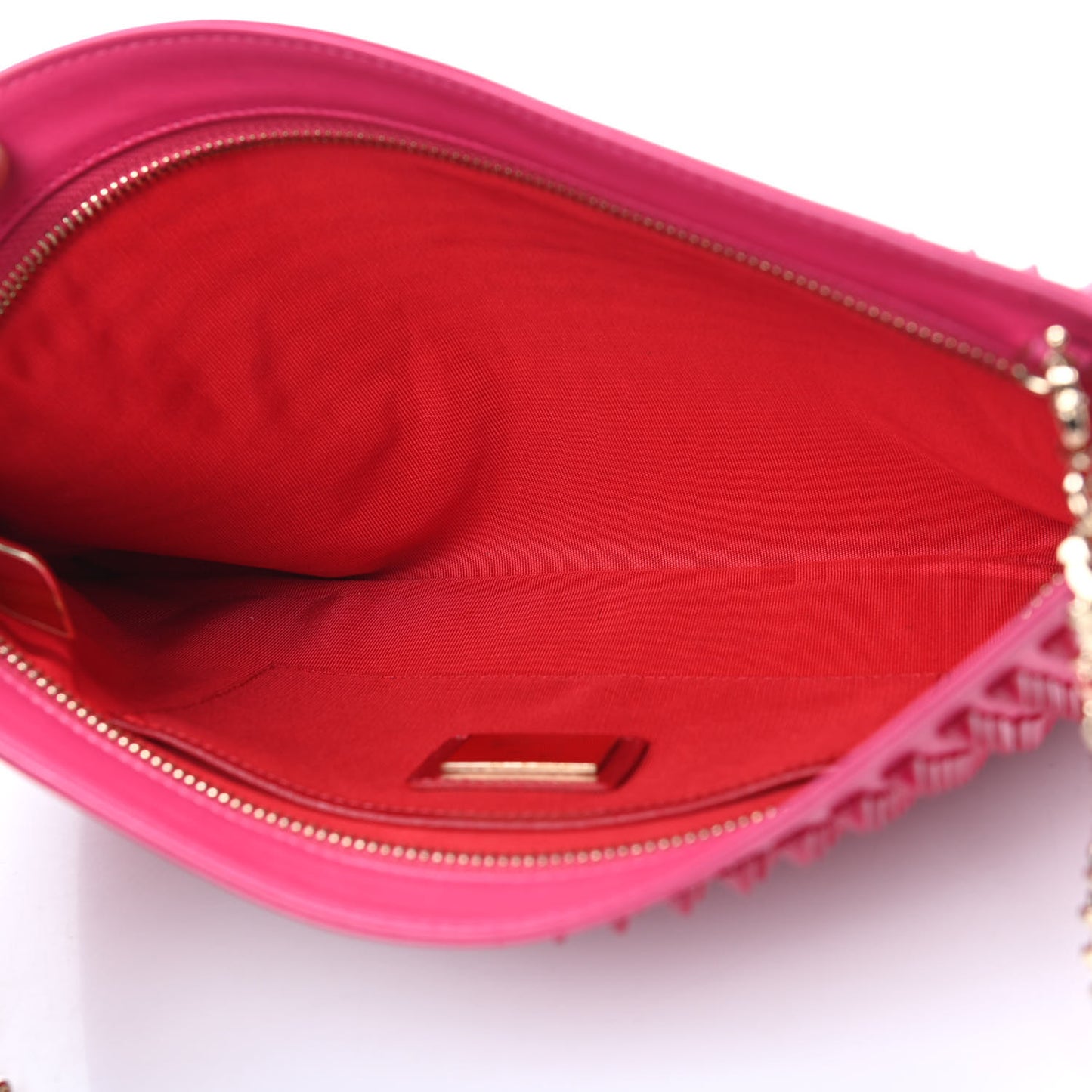 Calfskin Spikes Loubiposh Chain Clutch Fuchsia