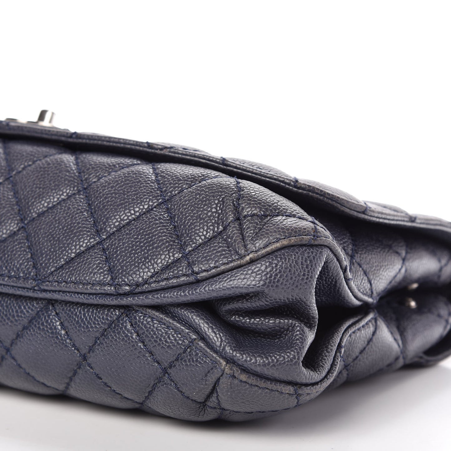 Metallic Caviar Quilted Flap Navy Blue