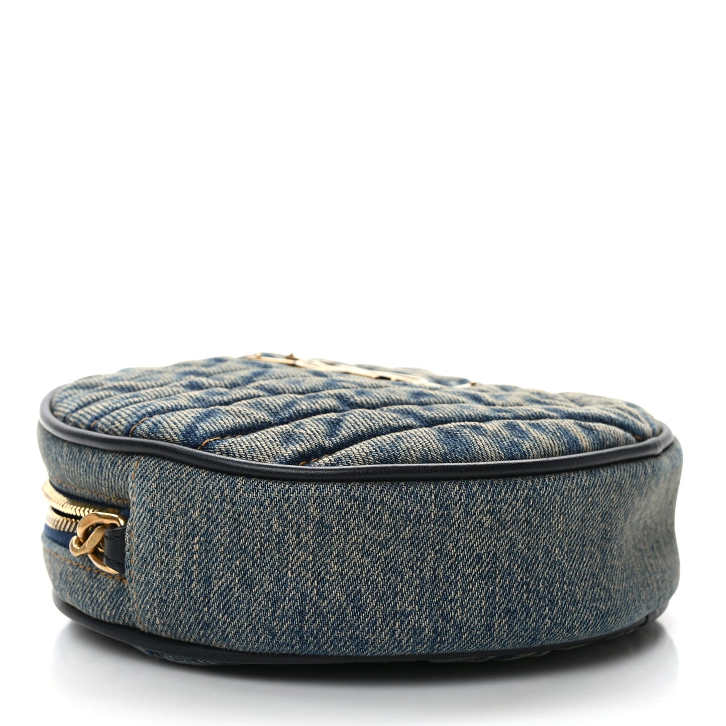 Denim Quilted Monogram Round Crossbody Bag Rodeo Blue