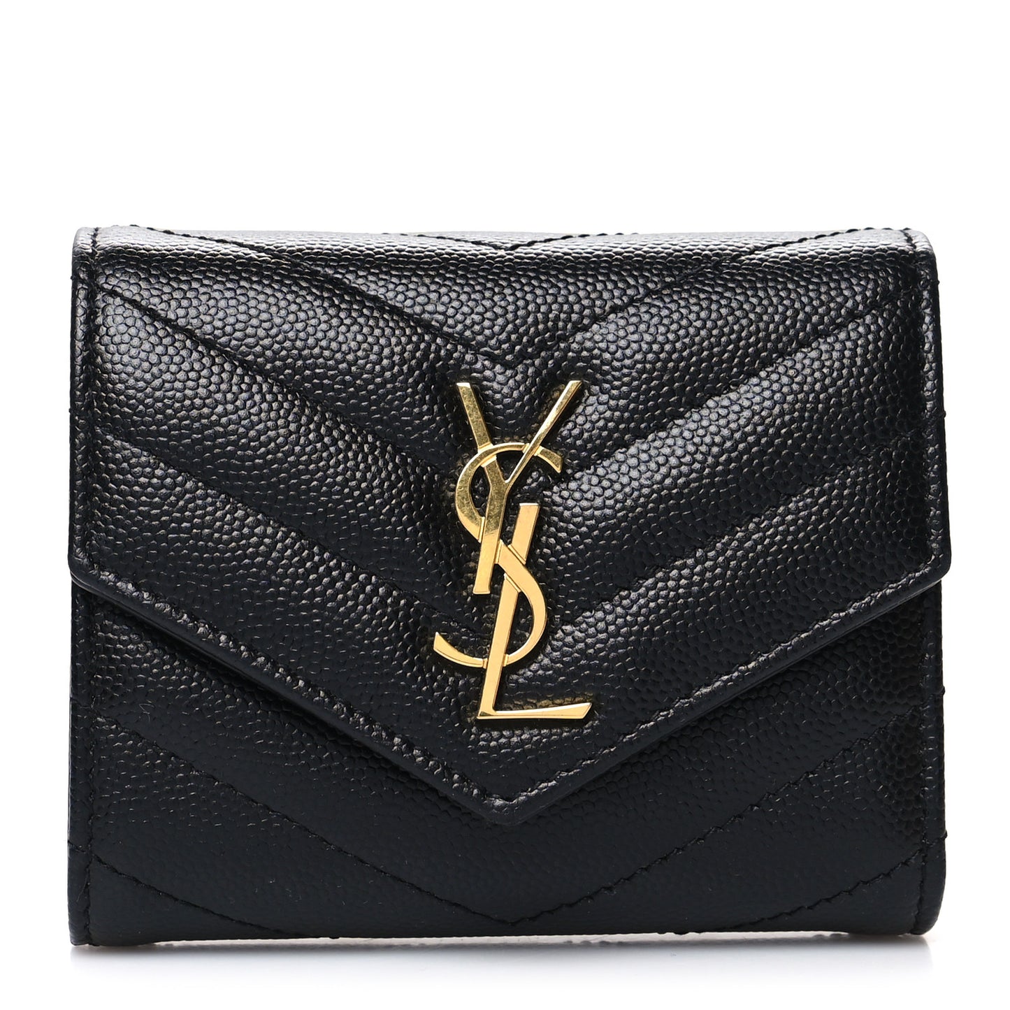 Grain De Poudre Matelasse Chevron Monogram Compact Tri Fold Wallet Black
