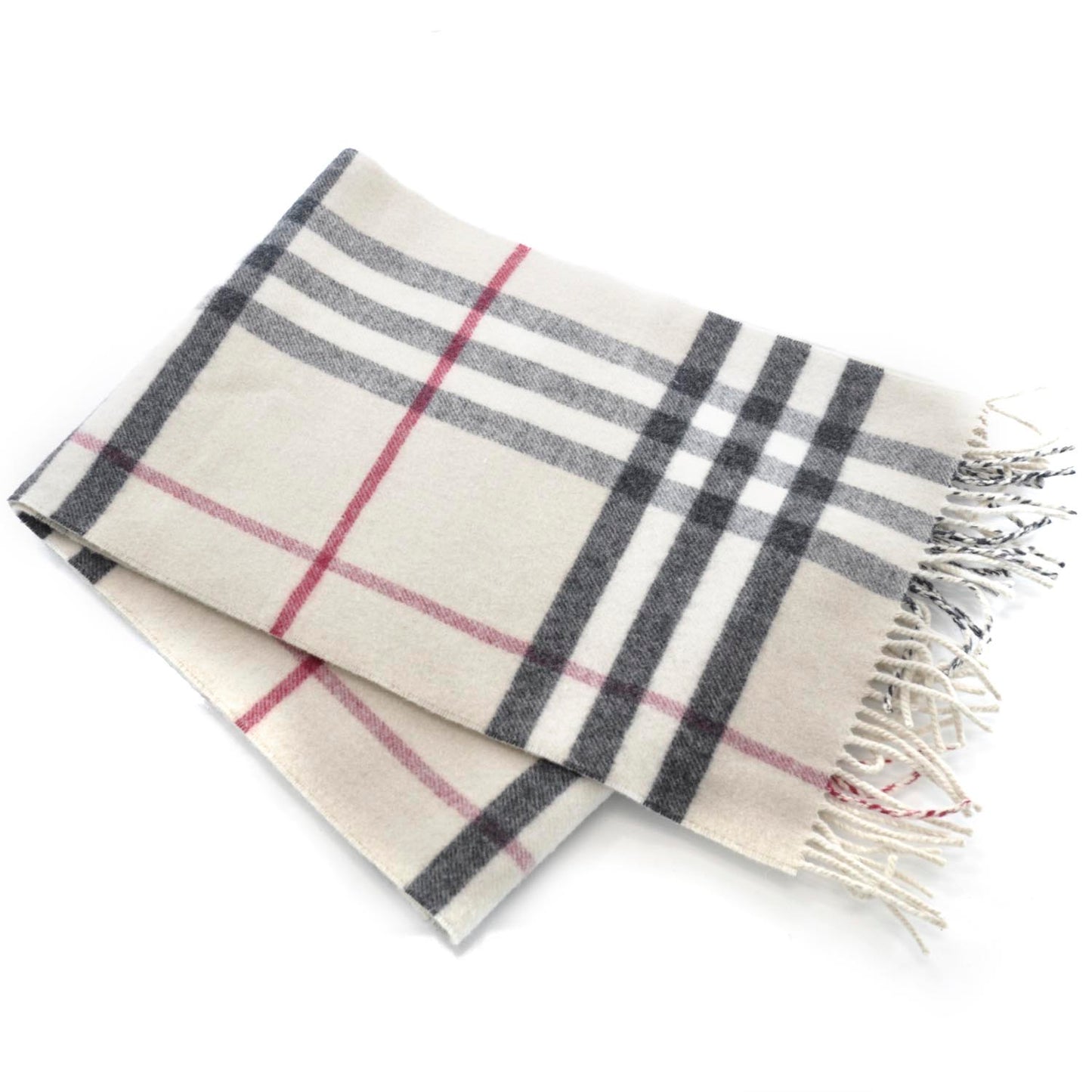 Cashmere Wool Check Fringe Scarf