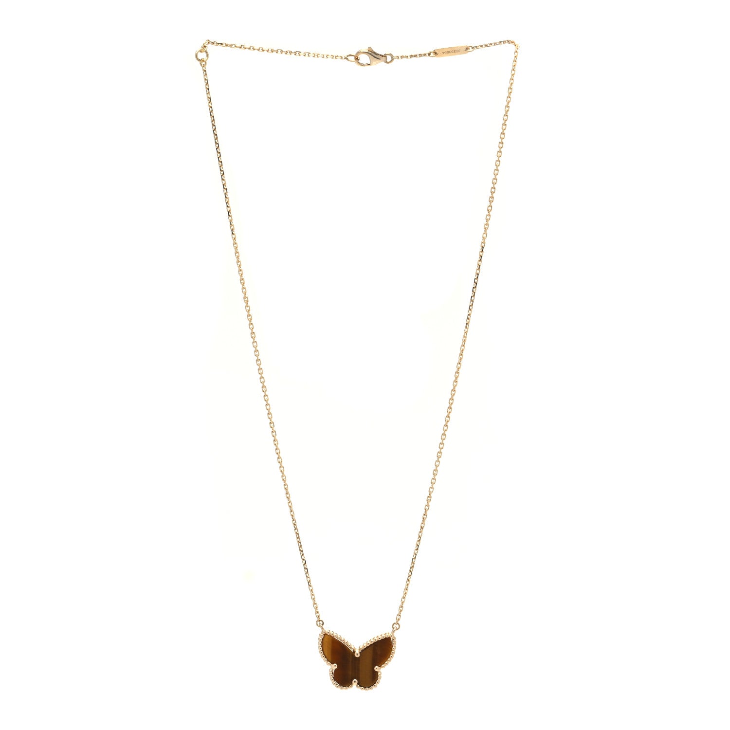 Van Cleef & Arpels 18K Yellow Gold Tiger Eye Lucky Alhambra Butterfly Pendant Necklace 3 of 7