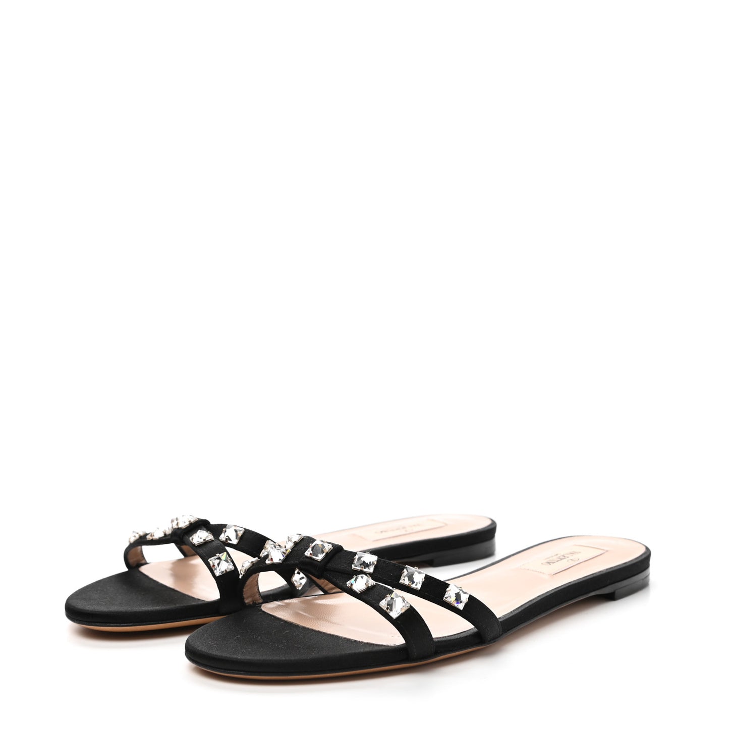 Satin Crystal Rockstud Glam Bow Sandals 37.5 Black