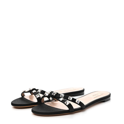 Valentino Garavani Satin Crystal Rockstud Glam Bow Sandals 37.5 Black 3 of 7