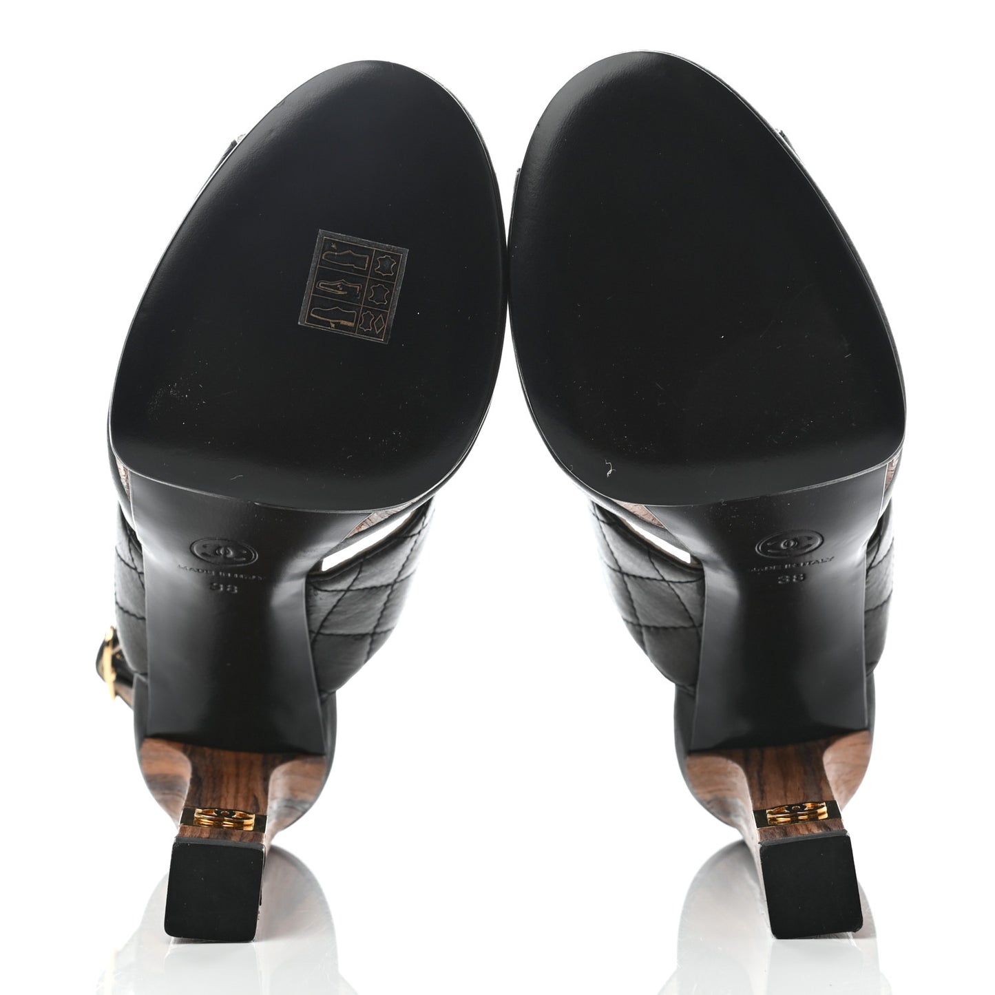 Lambskin Quilted Wooden Sandals 38 Black