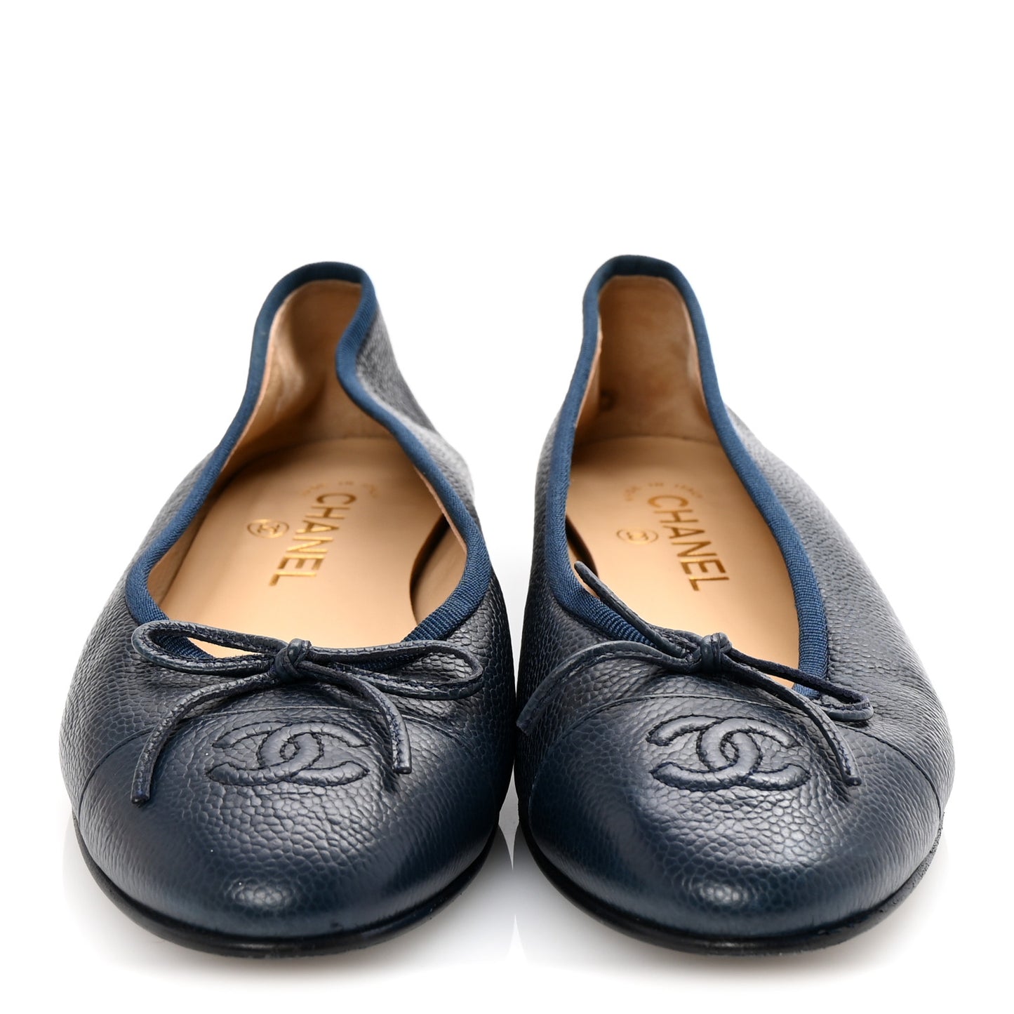 Caviar CC Cap Toe Ballerina Flats 38 Bleu Marine Fonce