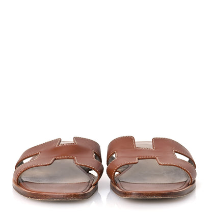 Hermes Box Calfskin Oran Sandals 37 Gold 3 of 14