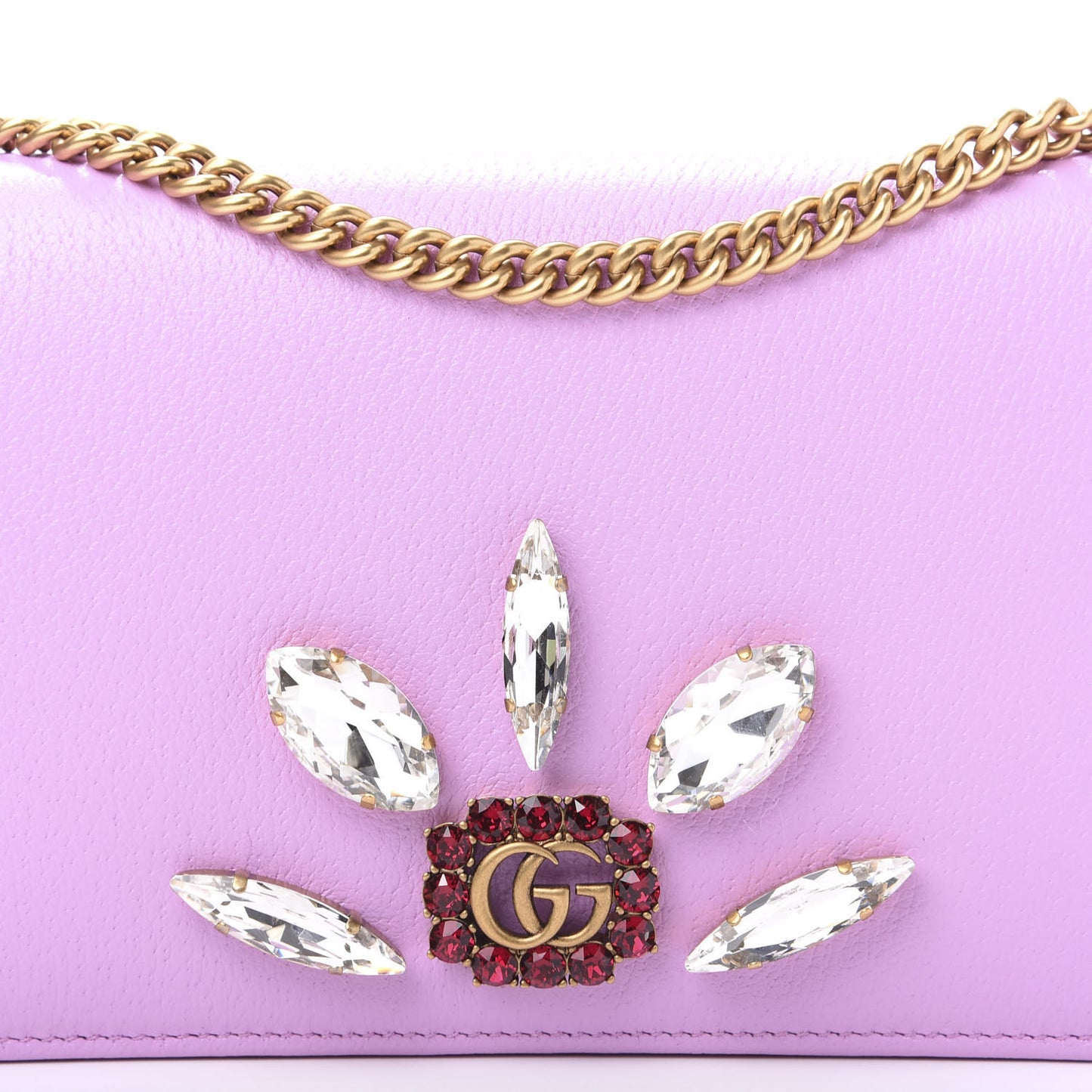 Calfskin Marquise Crystals Mini GG Chain Wallet Malva