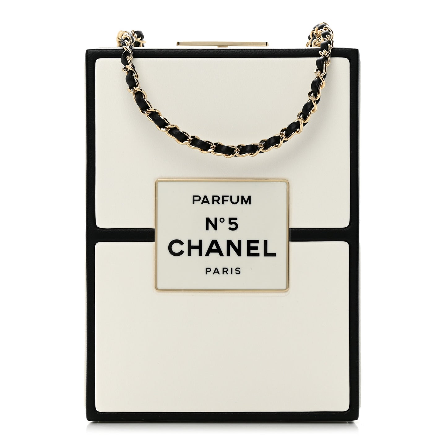 Lambskin No. 5 Perfume Box Evening Clutch White Black