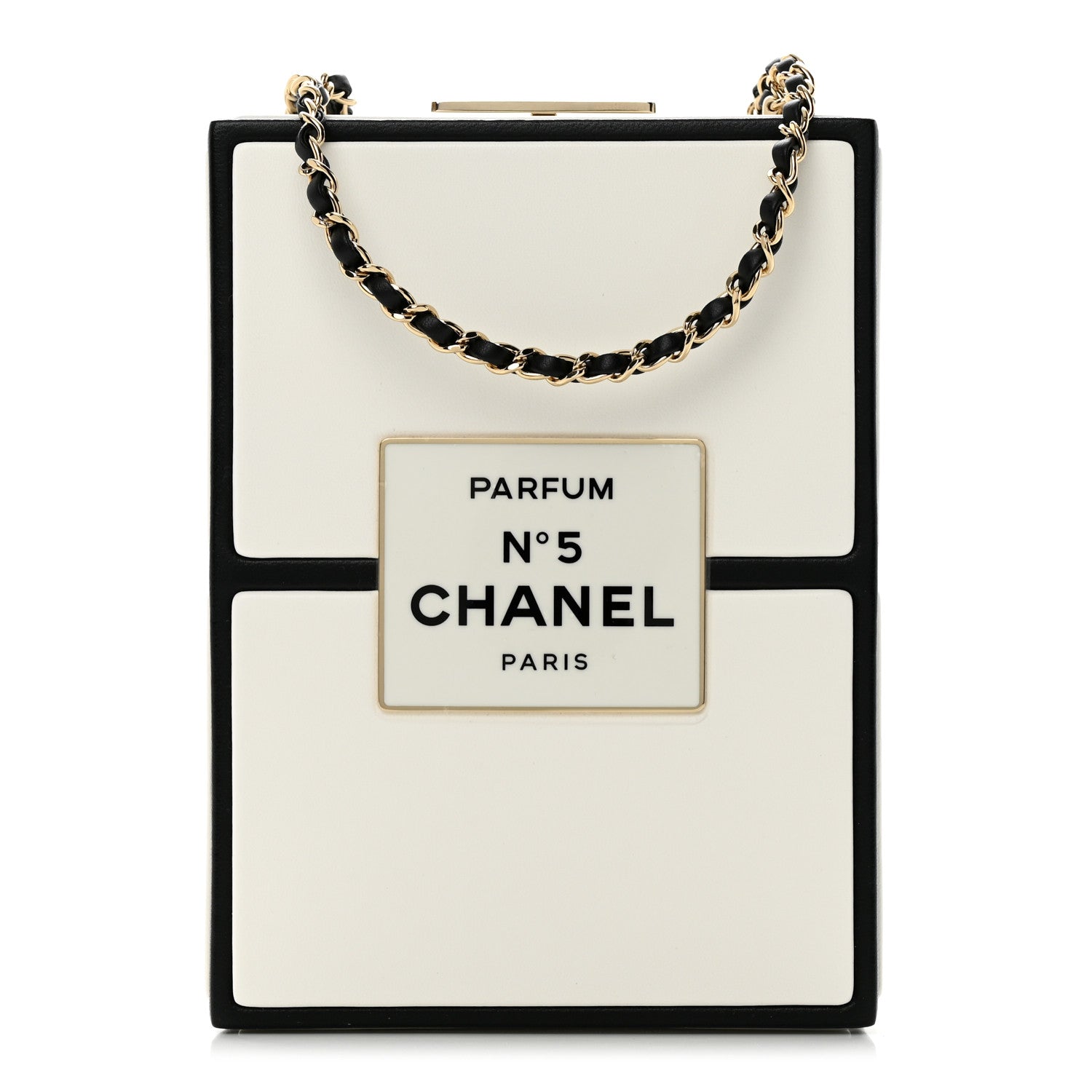 Chanel Lambskin No. 5 Perfume Box Evening Clutch White Black 1 of 12