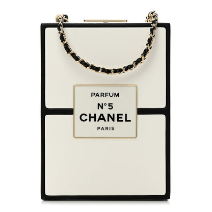 Chanel Lambskin No. 5 Perfume Box Evening Clutch White Black 1 of 12
