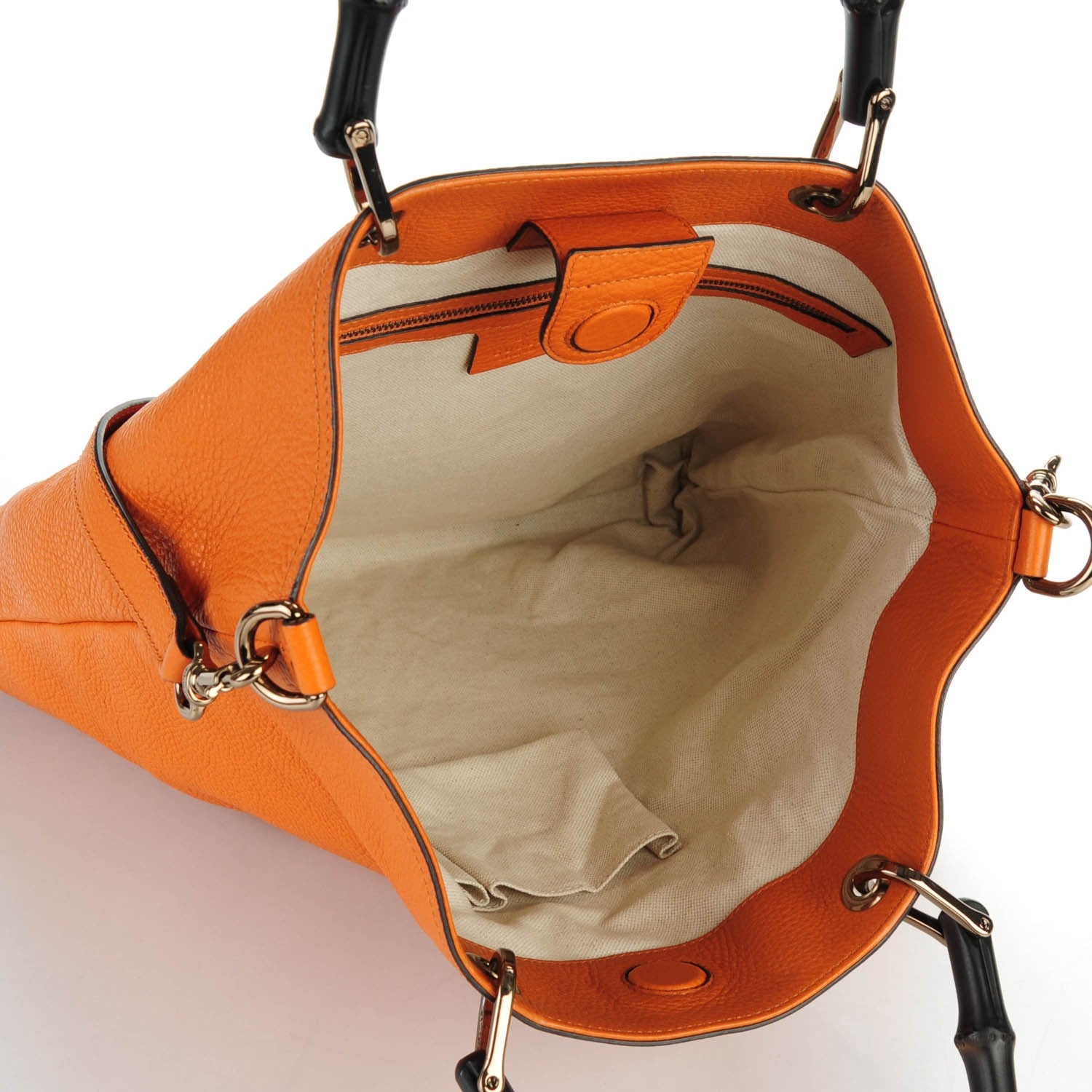Gucci Pebbled Calfskin Bamboo Shopper Tote Orange 5 of 7
