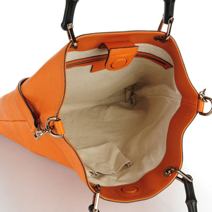 Gucci Pebbled Calfskin Bamboo Shopper Tote Orange 5 of 7