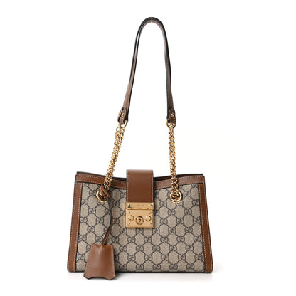 Gucci GG Supreme Monogram Calfskin Small Padlock Tote Beige Ebony Tuscany 1 of 10