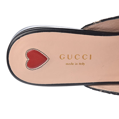 Gucci Lace Malaga Kid Womens Princetown Slippers 36 Black Skin Rose 6 of 10