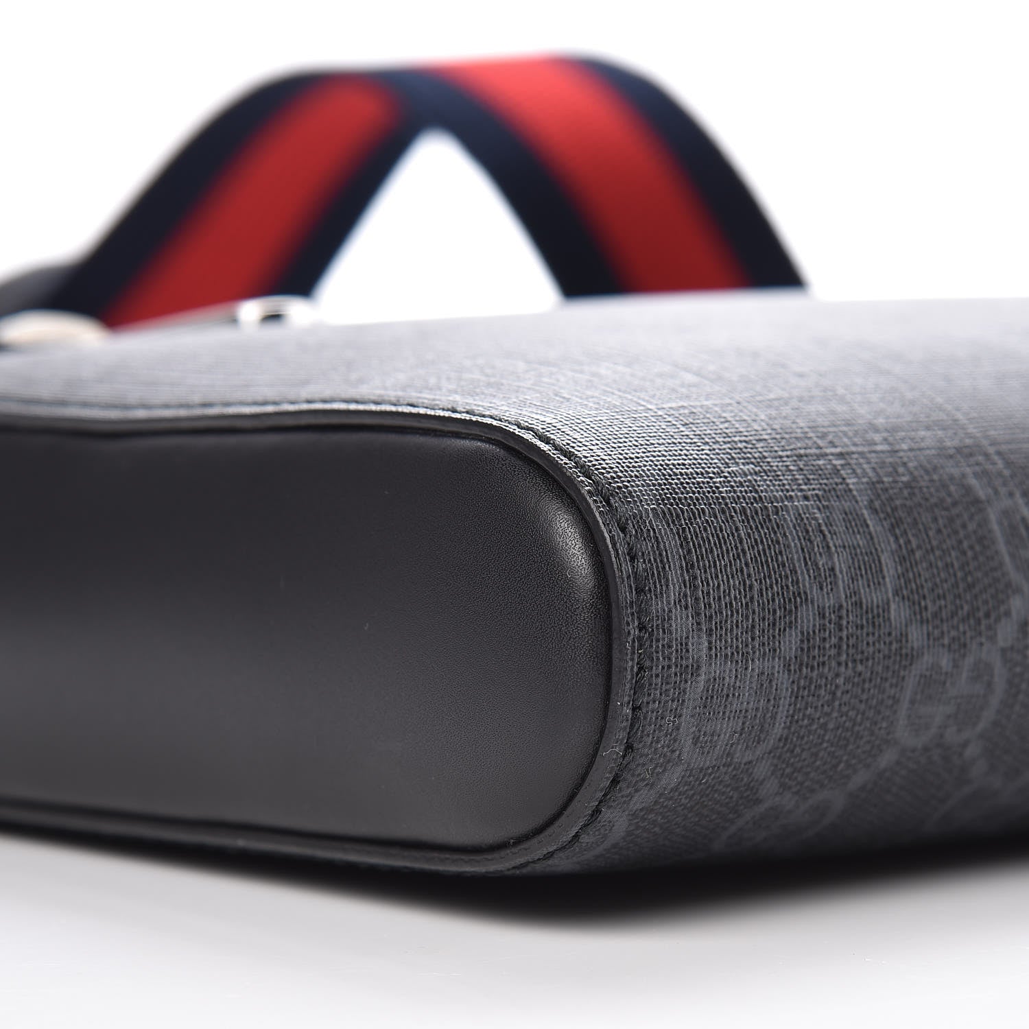 Gucci GG Supreme Monogram Web Small Flat Messenger Bag Black Grey 8 of 10