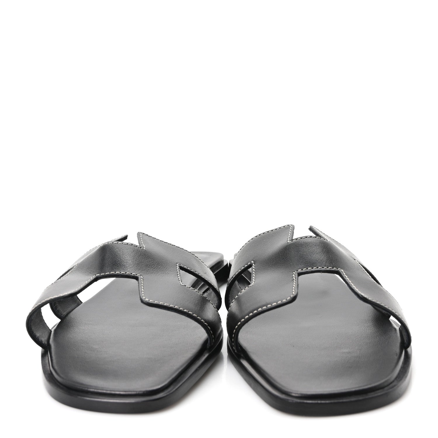 Hermes Box Calfskin Oran Sandals 39.5 Black 3 of 9