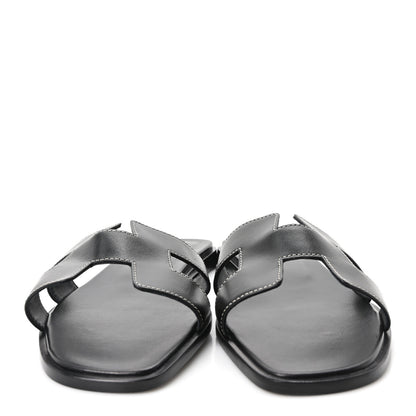 Hermes Box Calfskin Oran Sandals 39.5 Black 3 of 9