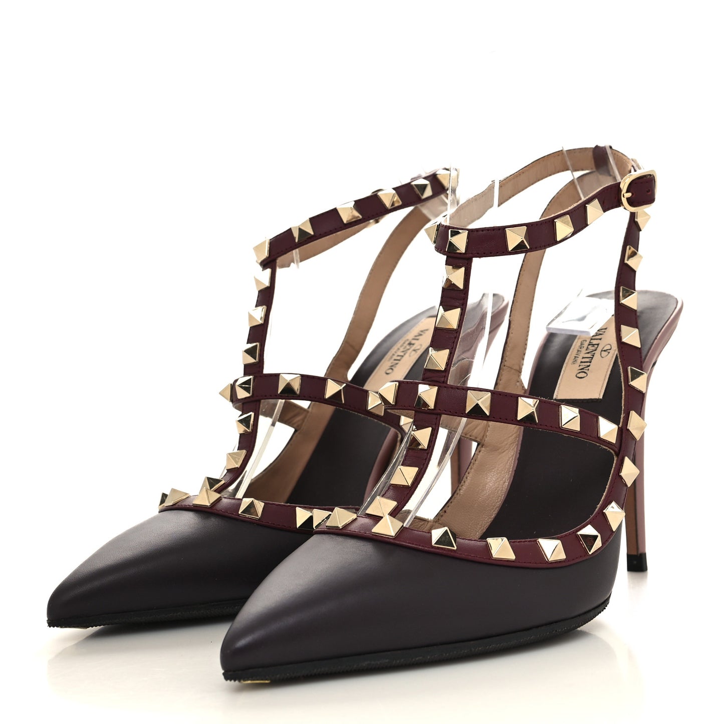 Calfskin Nappa Rockstud Ankle Strap 100mm Pumps 39 Griotte