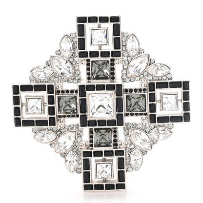Chanel Crystal Baguette Maltese Cross Brooch Black Silver 1 of 3