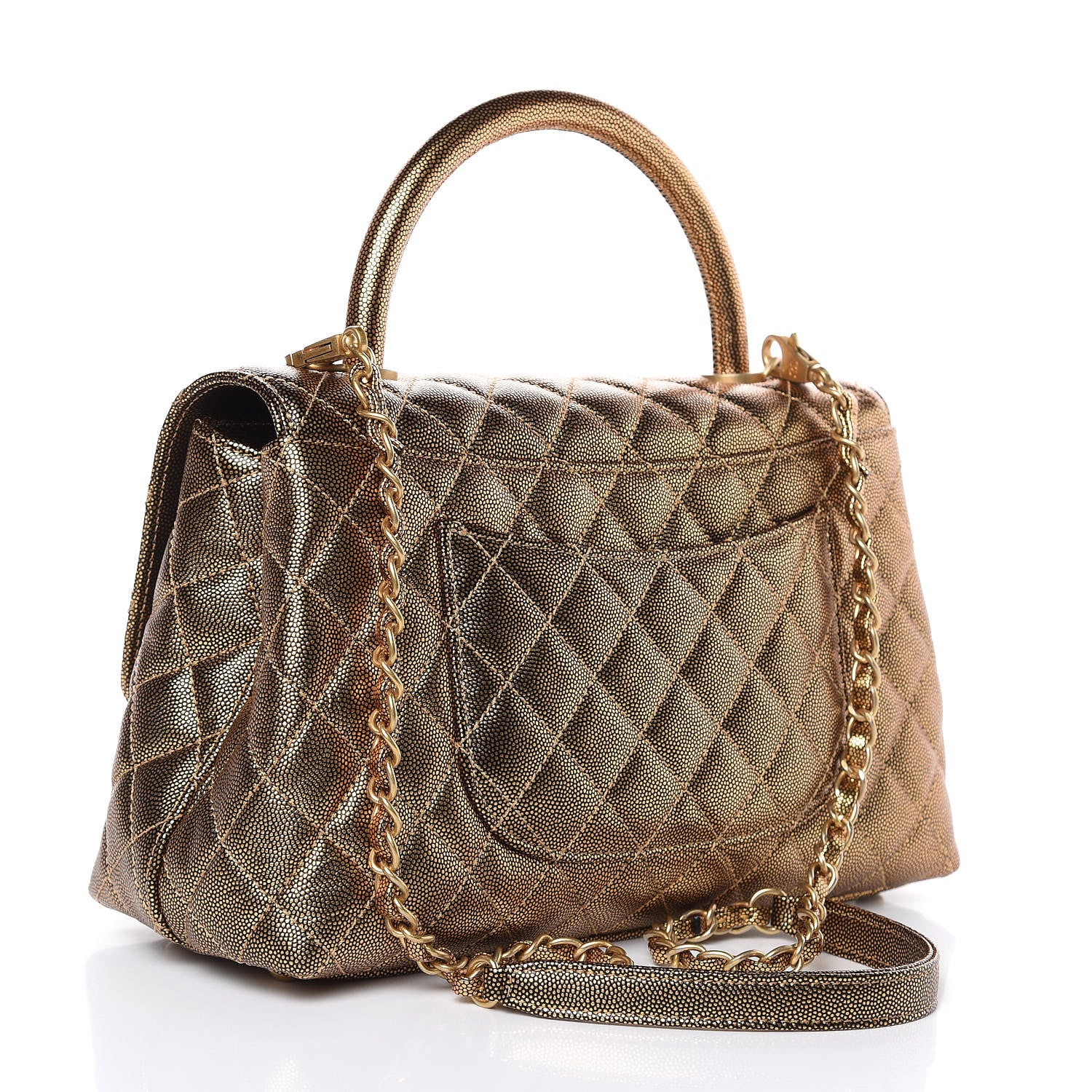 Chanel Metallic Caviar Quilted Small Coco Handle Flap Gold 3 of 11