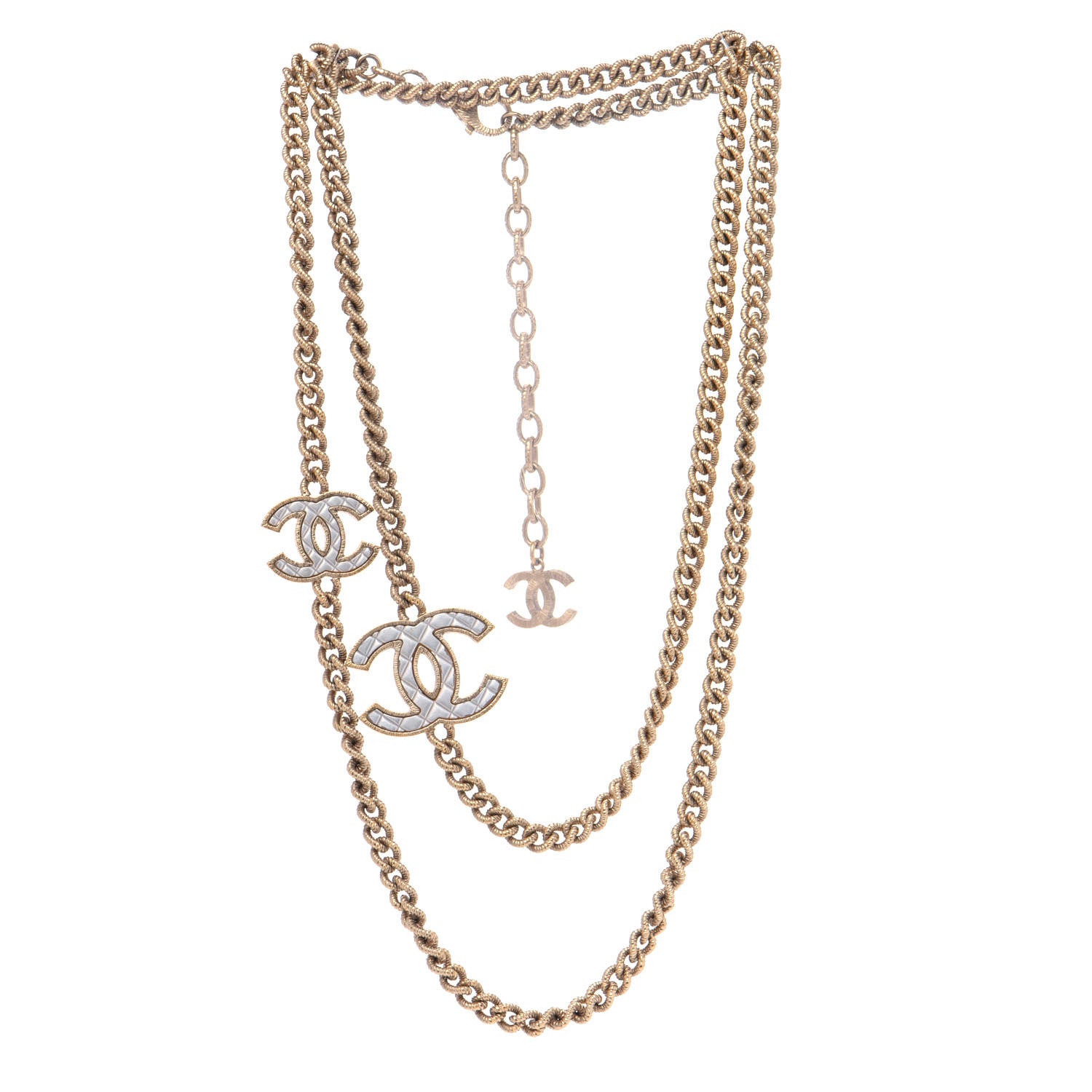 Chanel Quilted CC Long Chain Necklace Gold Pearly White 2 of 4