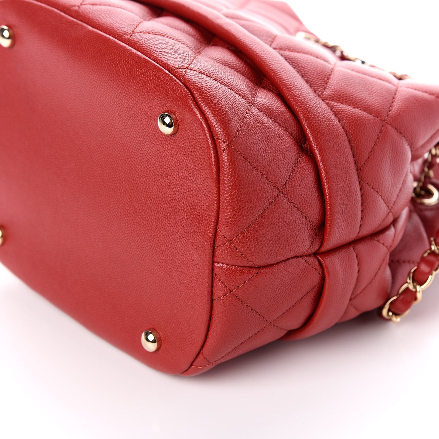 Caviar Quilted Rolled Up Bucket Drawstring Bag Red