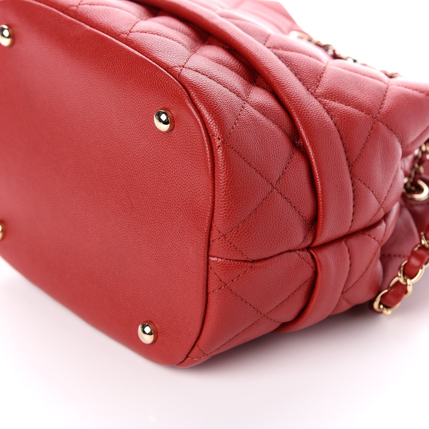Chanel Caviar Quilted Rolled Up Bucket Drawstring Bag Red 10 of 10