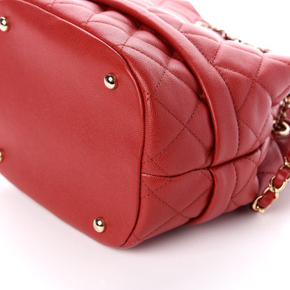 Chanel Caviar Quilted Rolled Up Bucket Drawstring Bag Red 10 of 10