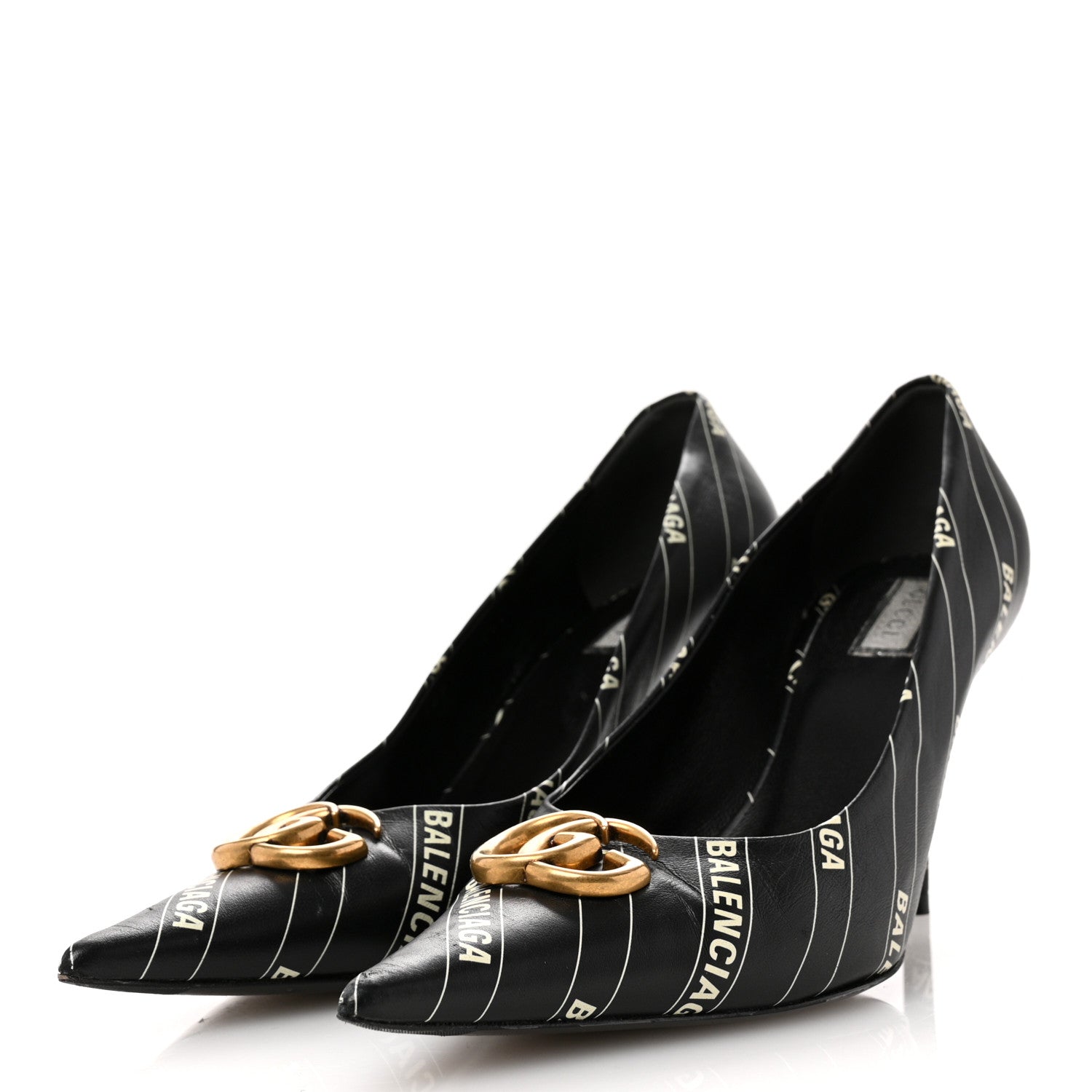 Balenciaga X Gucci Calfskin Logo Print Knife 80mm Pumps 38.5 Black 4 of 11