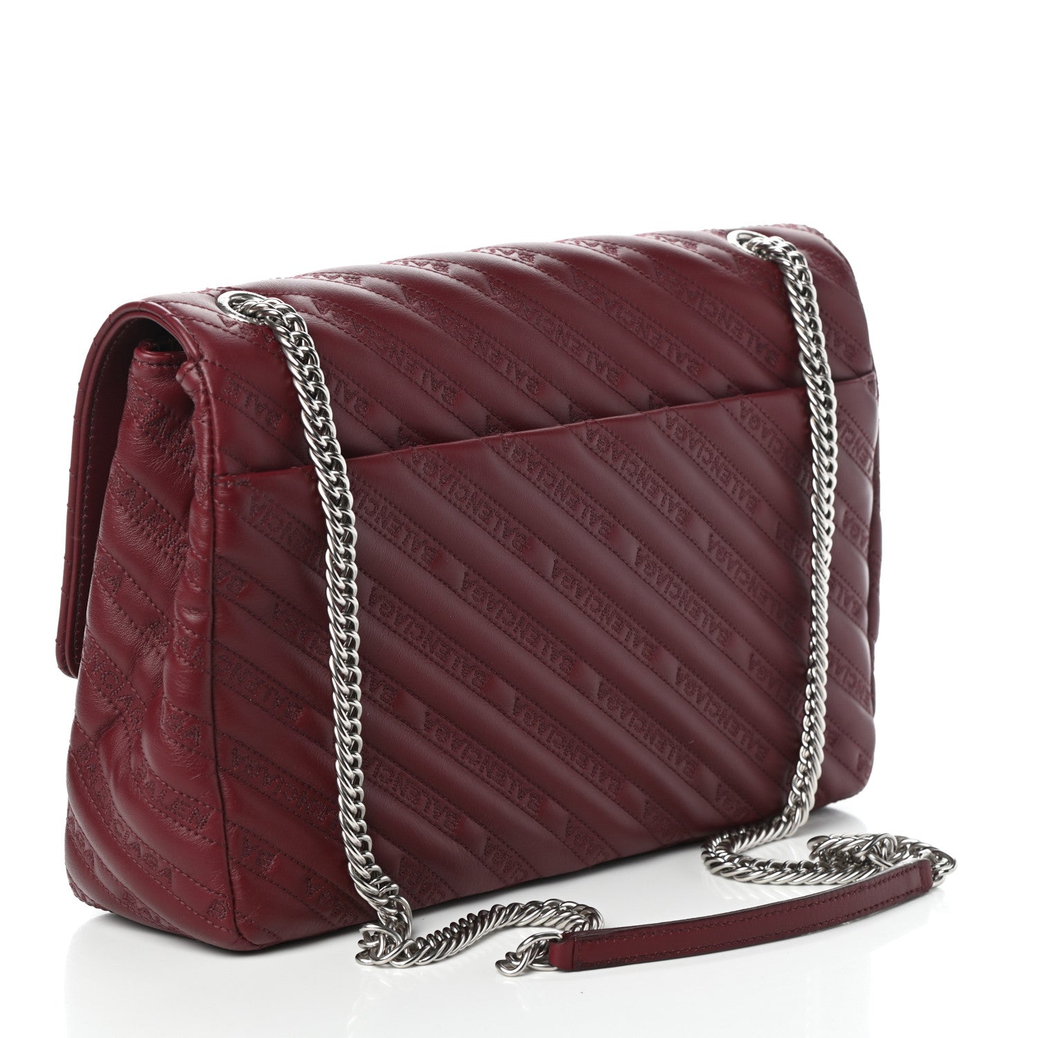 Balenciaga Calfskin Logo Matelasse Large BB Flap Chain Shoulder Bag Burgundy 3 of 9