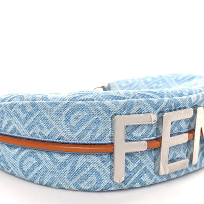 Fendi Denim Vitello Grace Mirror Logo Small Fendigraphy Hobo Bag Blue 8 of 9