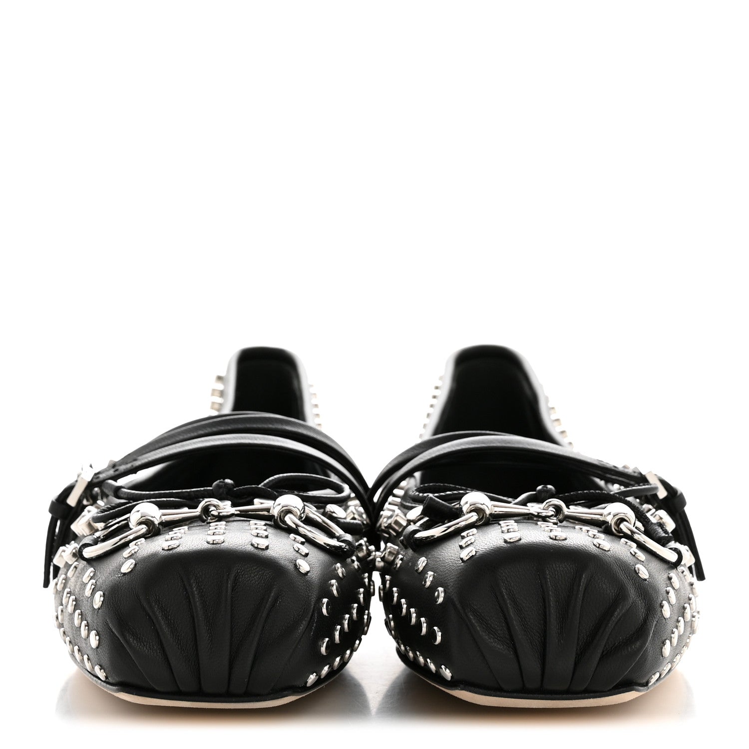 Gucci Nappa Carmaque Studded Horsebit Ballet Flats 39.5 Black 3 of 11