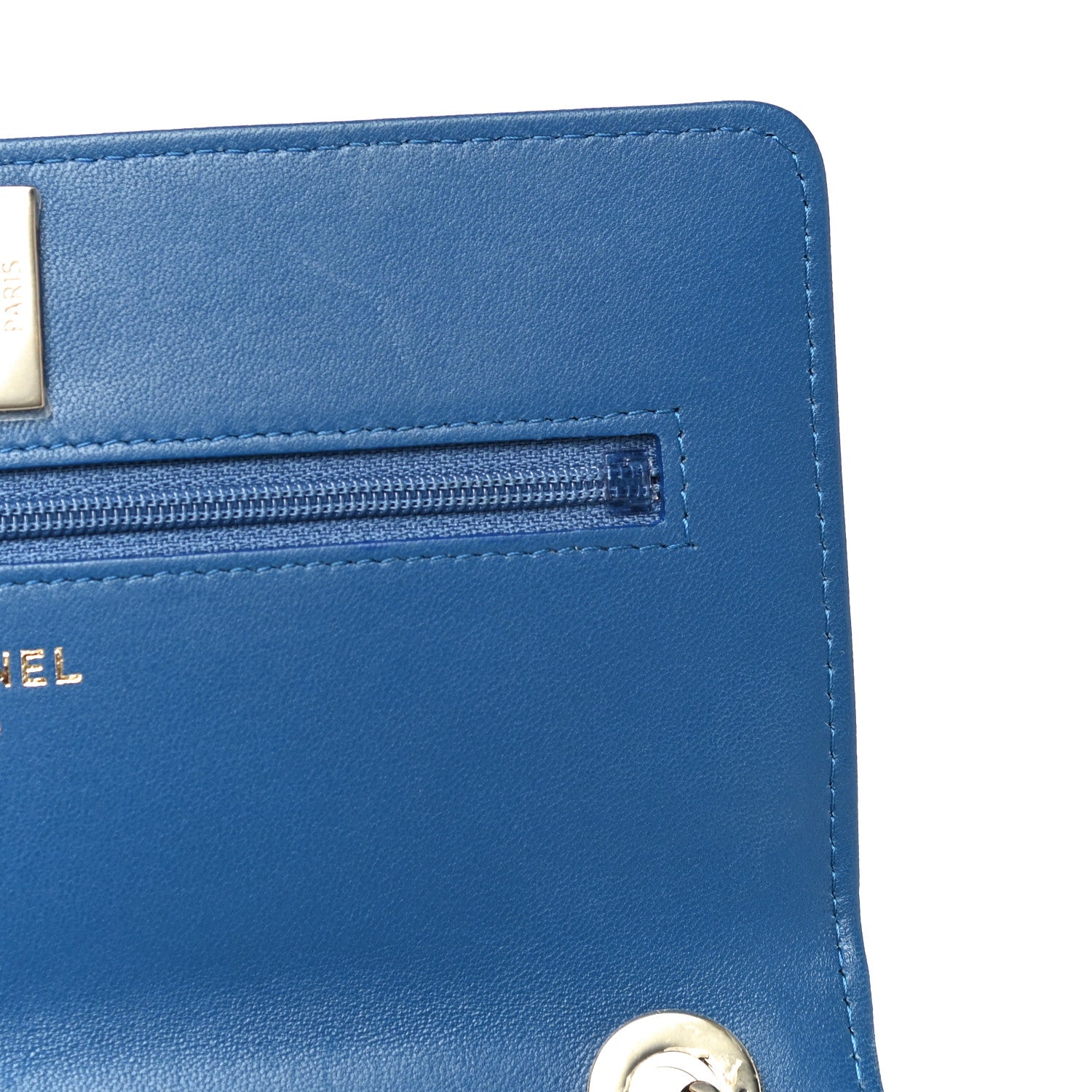 Chanel Lambskin Chevron Quilted Trendy CC Wallet On Chain WOC Blue 11 of 15