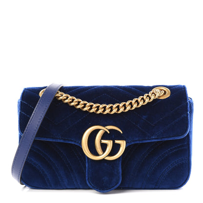 Gucci Velvet Matelasse Mini GG Marmont Shoulder Bag Cobalt Blue 1 of 9