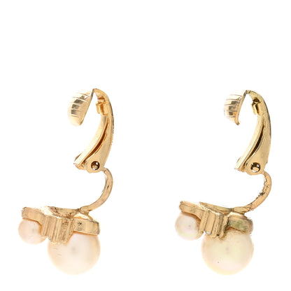 Christian Dior Pearl Crystal Clip On Earrings Cream 3 of 5