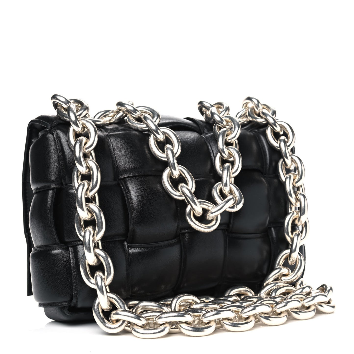 Lambskin Maxi Intreccio Padded Chain Cassette Crossbody Bag Black