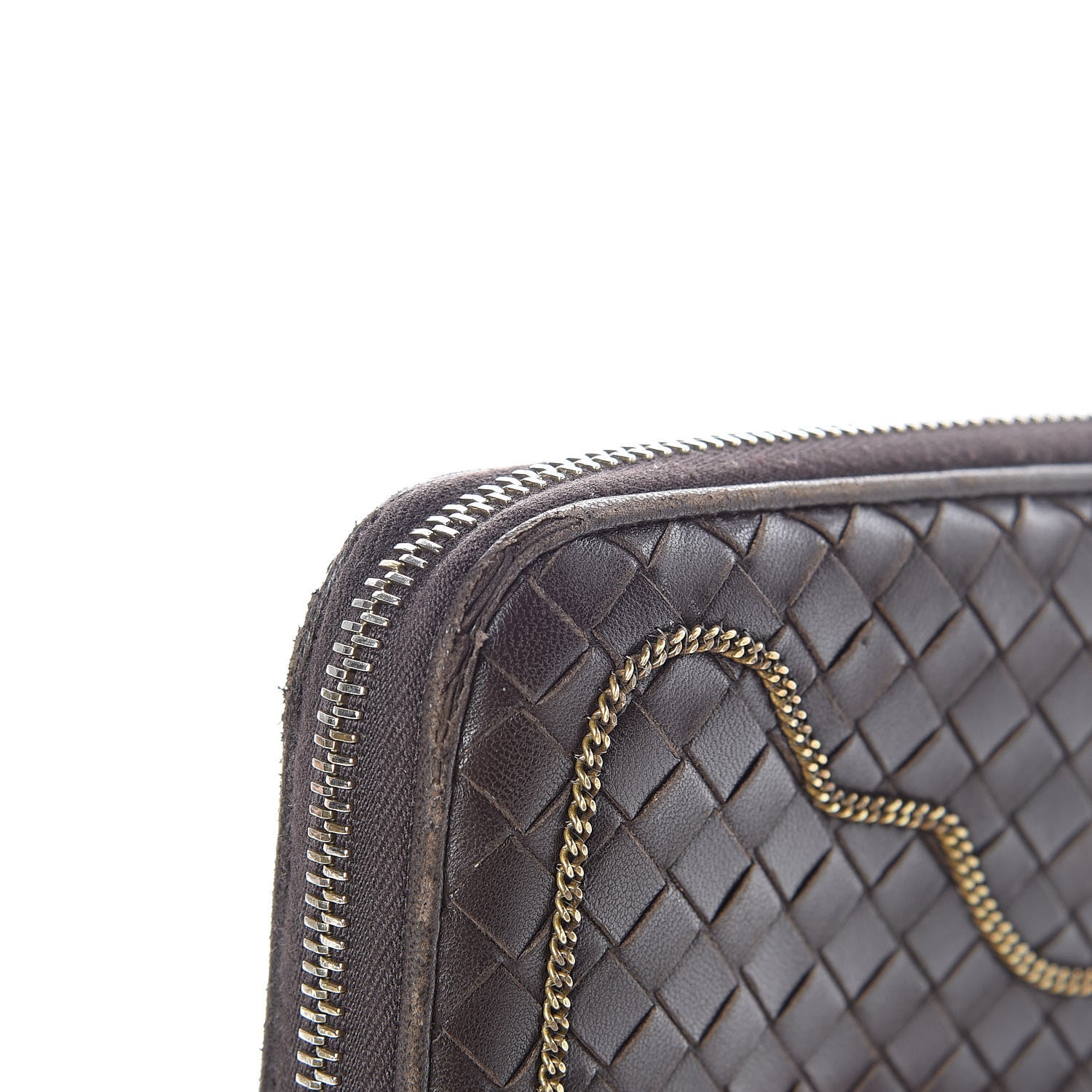 Bottega Veneta Nappa Intrecciato Zip Around Chain Wallet Ebano 12 of 20