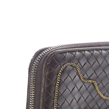Bottega Veneta Nappa Intrecciato Zip Around Chain Wallet Ebano 12 of 20