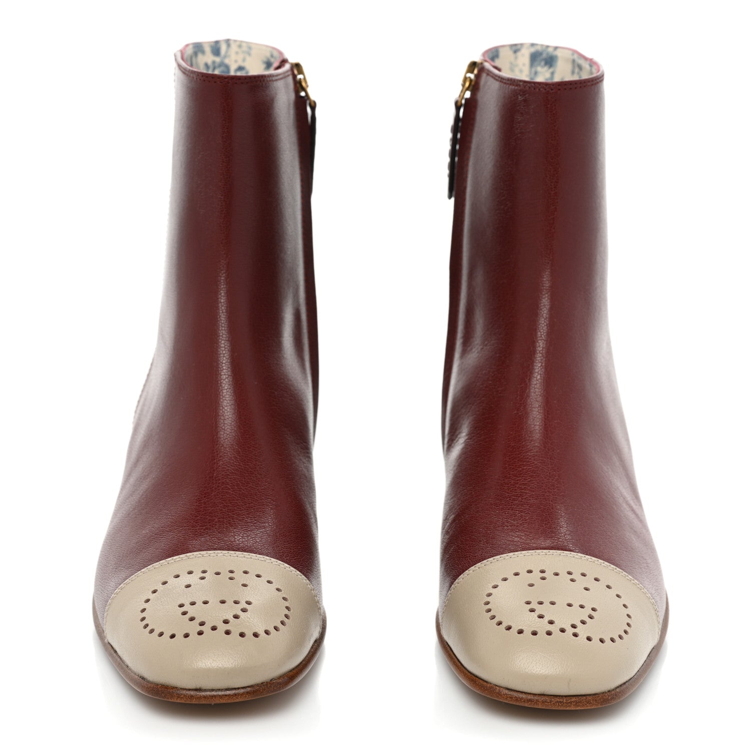 Gucci Goatskin Hills Logo Ankle Boots 36.5 Burgundy Beige 2 of 13