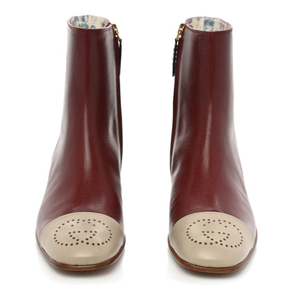 Gucci Goatskin Hills Logo Ankle Boots 36.5 Burgundy Beige 2 of 13