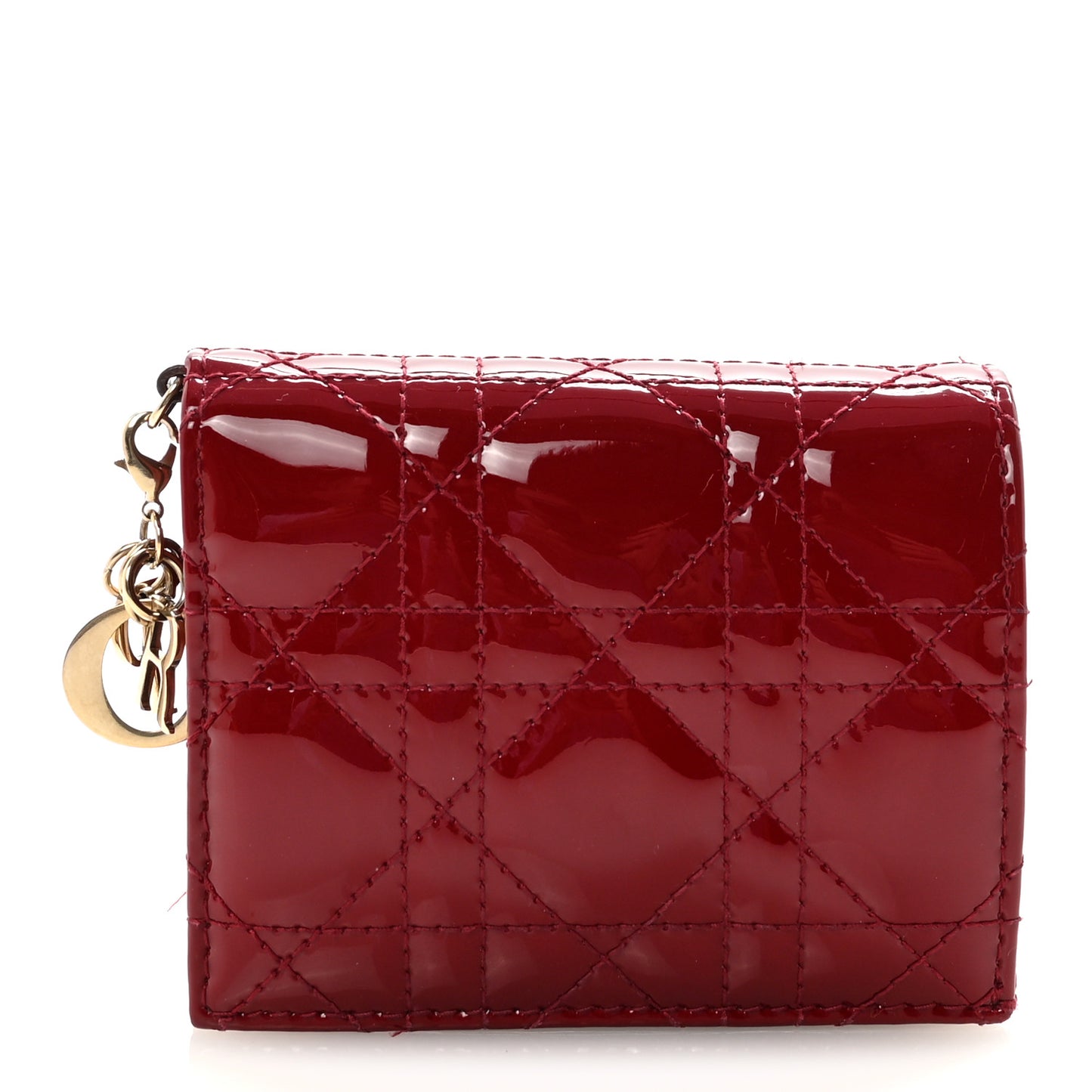 Patent Cannage Mini Lady Dior Wallet Cherry Red